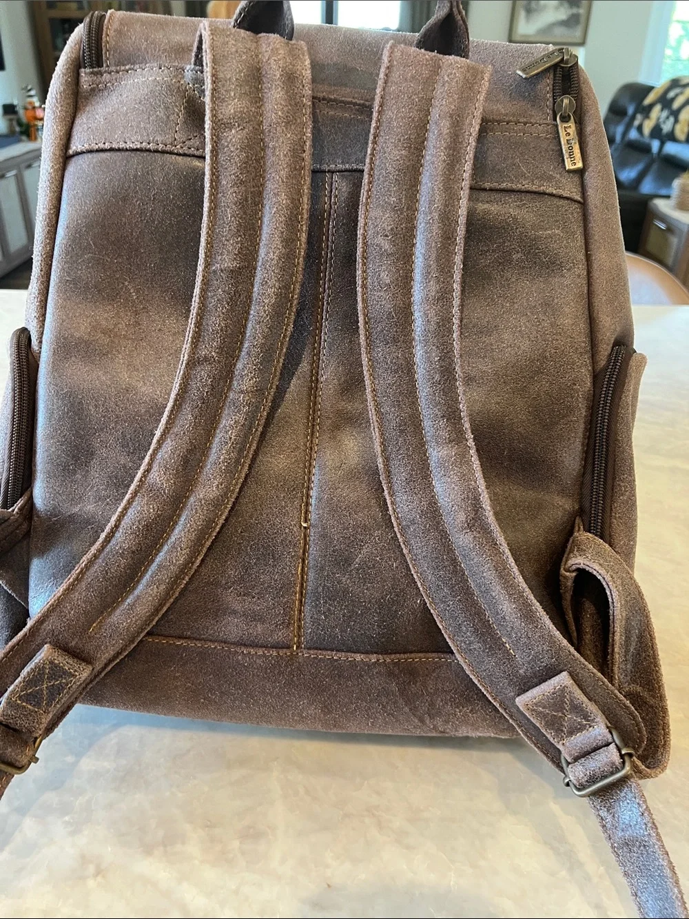 LeDonne Men's Taupe Distressed Leather Backpack